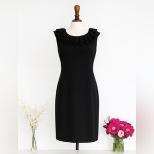 Kasper Black Sleeveless Ruffle Dress Petite 2 Classic LBD Shift